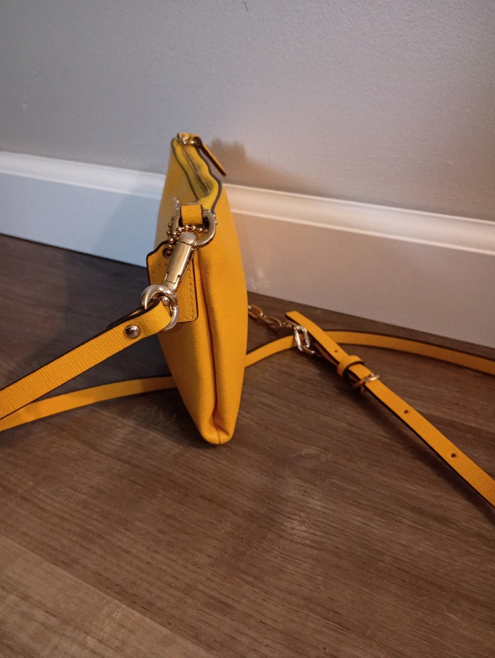 Coach Kylie Yellow Saffiano Leather Silver Chain Hardware Crossbody Handbag - Picture 4 of 8